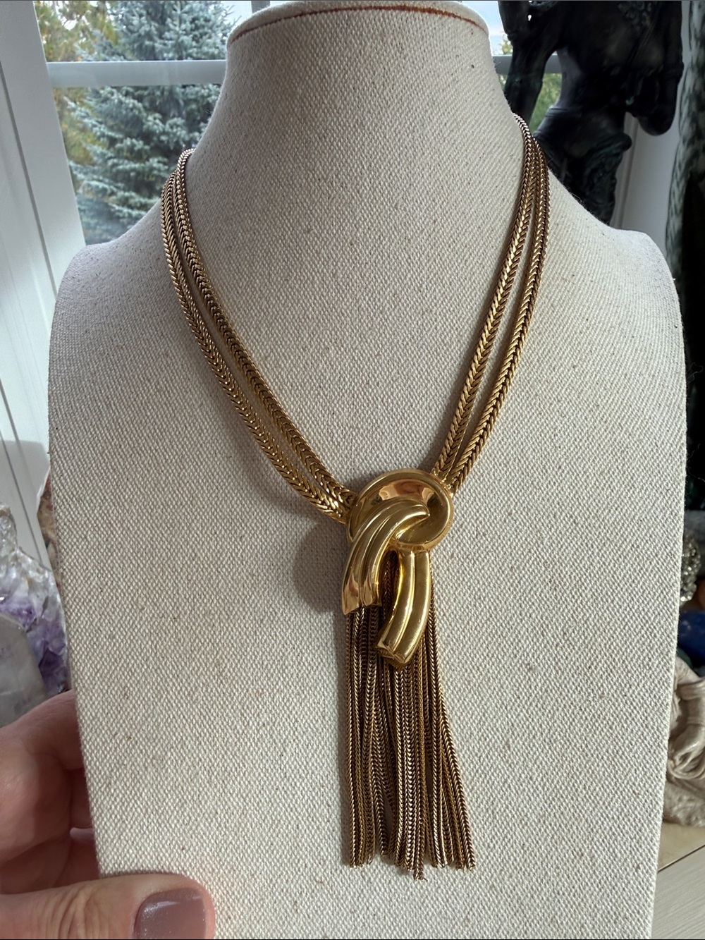 Gold Knot Tassel Statement Necklace - Elegant Women’s Jewelry